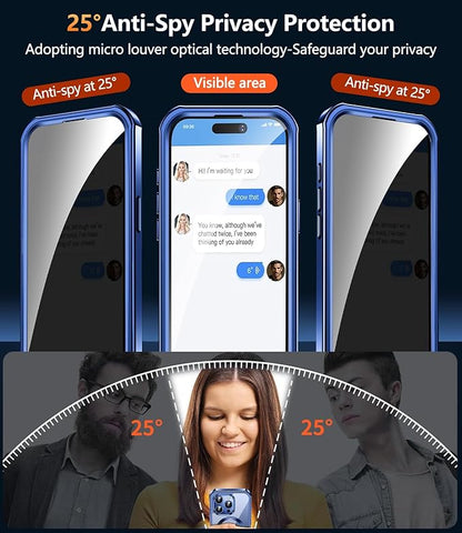[360° Rotatable CD Stand & Built-in Privacy Screen Magnetic Case for iPhone 15 Pro Max[Compatible with MagSafe&Full Signal] Mil-Grade Shockproof Full Body Anti-Spy Cover for 15 Pro Max-Blue