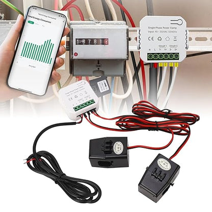 Smart Energy Monitor with 2PCS 120A CT Clamps Home Electricity Usage Meter 90-250VAC Real Time Power Consumption Tracker for Solar Grid Systems Voltage Current Frequency Monitor