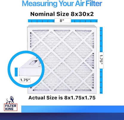 Filter King 8x30x2 Air Filter | 4-PACK | MERV 8 HVAC Pleated A/C Furnace Filters | MADE IN USA | Actual Size: 8 x 30 x 1.75"