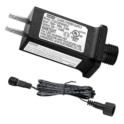 30V 0.4 A LED Controller with Extension Cord, Replacement Model JT-DC300V0400-F Class 2 Power Supply IP44 Low Voltage Transformer for Halloween Christmas Light