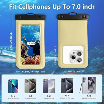 Floatable Soap Bubble Waterproof Phone Pouch/Case with Crossbody Lanyard for iPhone 16 Pro Max/15 Pro/14/13/12, IP68 Cellphone Dry Bag Beach Cruise Ship Essentials, 1 Pack-Creamy-7″