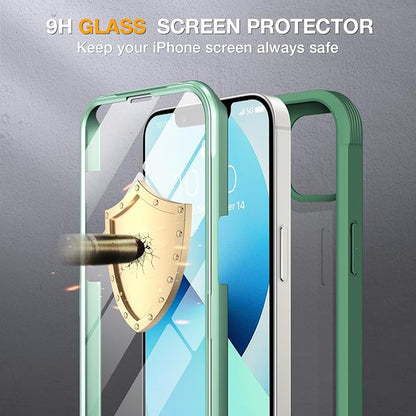 Miracase for iPhone 13 Case 6.1'', [Bubble Free] Full-Body Bumper Phone case with Built-in Full Glass Screen,No Gap,Compatible with MagSafe,Green