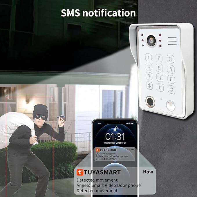 Wired Video Door Phone Kit Apartment Intercom System,10 Inch Touch Screen Monitor(Silver)with 1080P HD Doorbell Camera,Supporting Motion Detecting 5 in 1 Unlcking (1 Doorbell + 3 Monitor)