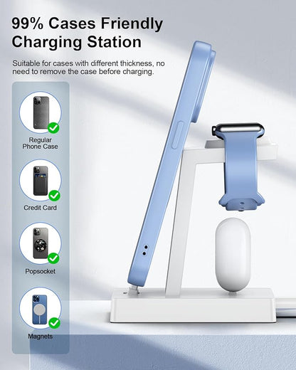 30W Fast Charging Station for Apple Devices - ADADPU 3 in 1 USB C Charger Stand for iPhone 16 15 Pro Max Plus & AirPods 4, Wireless Charger Dock Compatible with Apple Watch Ultra/10/9/8/7/6/5/4/3/2/SE