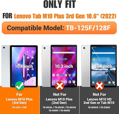 SEYMAC stock Tablet Case for Lenovo Tab M10 Plus 3rd Gen (TB-125FU/128FU/128XU) 10.6 inch Drop-Proof Protection Cover with 360° Rotate Stand & Strap [Pen Holder] & Screen Protector, Blue+Black