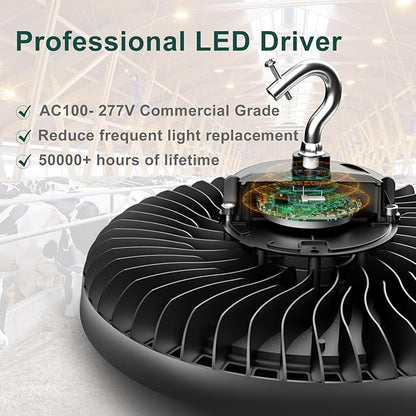ACOHOOK 500W LED High Bay Light AC100-277V High Bay LED Light 5000K 75000LM UFO LED Lights with US Plug Suit for 30-60FT Height-𝟓𝐘𝐫𝐬 𝐖𝐚𝐫𝐫𝐚𝐧𝐭𝐲-3Pack