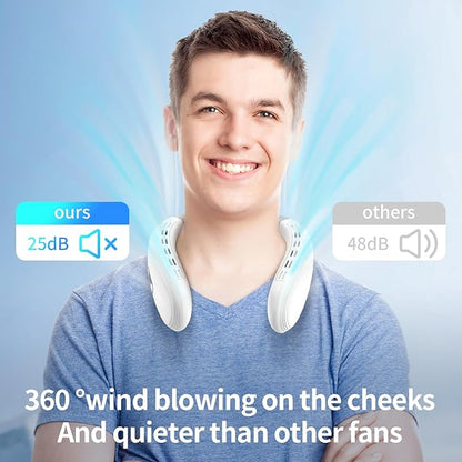 PluvoFan Neck Fan Back-Windy 6000mAh with Cooling Plate Cold Compress Bladeless Portable Thermo-Electric Cooler Rechargeable Holiday Essentials for Women Men Outdoor Camping Gardening Walking(White)