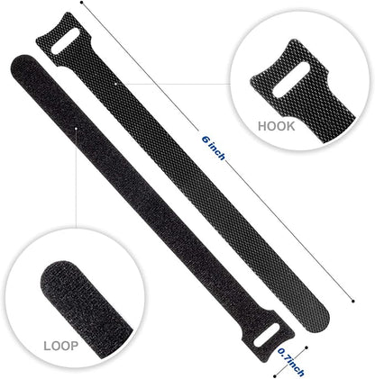 OneLeaf 80PCS Reusable Cable Ties, Black Adjustable 6-Inch Cord Organizer Ties, Multi-purpose Hook Loop Cable Management Wire Ties for Organizing Home, Office, Data Centers