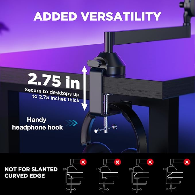 InnoGear Low Profile Mic Arm, 360° Rotatable Microphone Boom Arm Mic Stand for Fifine AM8 K669B Blue Yeti HyperX QuadCast SoloCast AT2020, with Mic Clip 3/8" to 5/8", 3/8" to 1/4" Adapter, Black