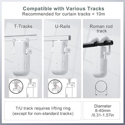 Takkicept Automatic Curtain Opener Electric: Smart Remote Control Closer｜Long-Lasting Battery/Type-C｜No Drill for 8-40mm Roman Rods/T-Tracks & U-Rails｜Quiet Motor Robot for Bedroom/living room