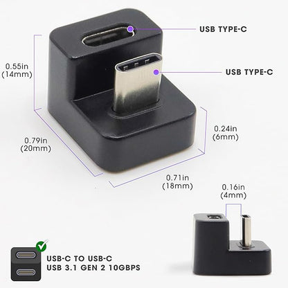 Kado 180 Degree USB Type-C to USB Type-C USB 3.1 Gen 2 10Gbps 60W Charging Adapter U Shaped USB-C to USB-C Extender Converter for Portable Monitor, Mobile, Laptop, Tablet, Switch and Steam Deck