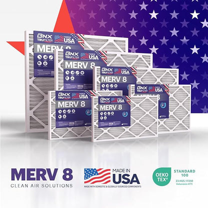BNX TruFilter 16x24x1 Air Filter MERV 8 (12-Pack) - MADE IN USA – Dust & Pet Defense Pleated Air Conditioner HVAC AC Furnace Filters for Dust, Pet, Mold, Pollen MPR 600 – 700 & FPR 5