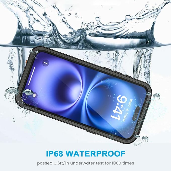 Lanhiem Magnetic for iPhone 16 Case, IP68 Waterproof Dustproof Shockproof Cases with Screen Protector [Compatible with MagSafe], Heavy Duty Rugged Phone Cover for iPhone 16-6.1 inch (Black)