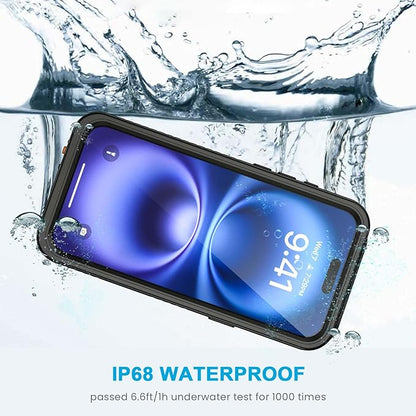 Lanhiem for iPhone 16 Case, IP68 Waterproof Dustproof Shockproof Cases with Built-in Screen Protector, 360 Full Body Protective Heavy Duty Rugged Phone Cover for iPhone 16-6.1 inch (Black/Clear)