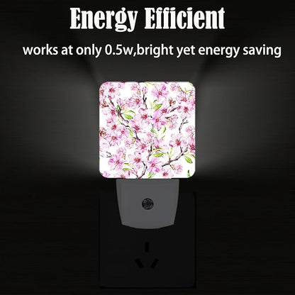 FSHVQKD Spring Flowers Blossom Night Light,Plug Into Wall for Boys Girls Bedroom Decorative Square Night Light Lamp 0.5w Sleep Friendly
