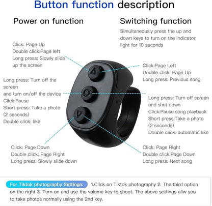 HEKUTU Social Media Scrolling Ring Remote - Hands-Free Controller for T-ikT-ok Yout-ube IG - Black