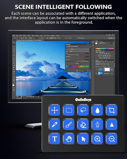 GuileKeys Stream Controller, Stream Deck with 15 Macro Keys Customizable, Gaming Macro Keypad with Trigger Actions in OBS/Twitch/YouTube/Streamlabs/Discord/Zoom, Compatible with Mac/PC, Foldable Stand