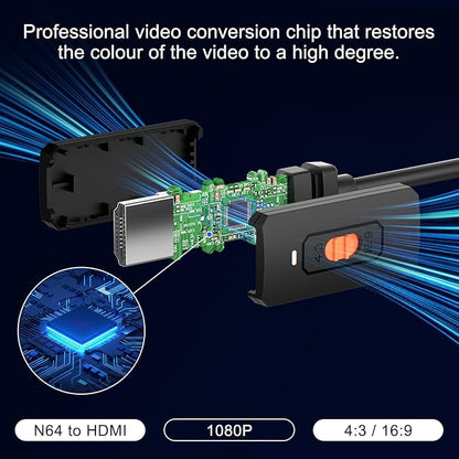 Azduou Gamecube /N64 HDMI Adapter Supports 4:3 and 16:9 Aspect Ratio Switching Converts N64 Game Console Video Signal to HDMI Signal Easily Connect The Game Console to HDTV（for N64/SNES/NGC-3 in 1）