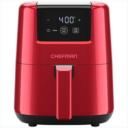 CHEFMAN 2 Qt Mini Air Fryer – Digital Space-Saving Compact Air Fryer with Nonstick and Dishwasher Safe Basket, Quick & Easy Meals in Minutes, Features Digital Timer and Shake Reminder – Red