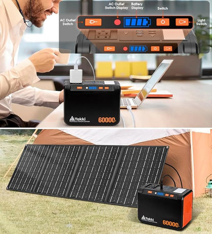 Takki Solar Generator 250W Portable Power Station with 40W Solar Panels 222Wh Pure Sine Wave Camping Lithium Battery Power Pack with AC 110V Outlet for Camping CPAP Home Use Emergency Outdoor