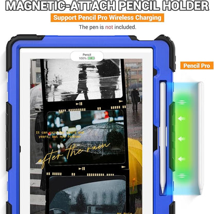 SEYMAC for iPad Air 13 Inch Case M3 2025/ M2 2024, Heavy Duty Shockproof Protective Case with Screen Protector, 360° Rotating Stand, Hand/Shoulder Strap and Pen Holder for iPad Air 13, Blue