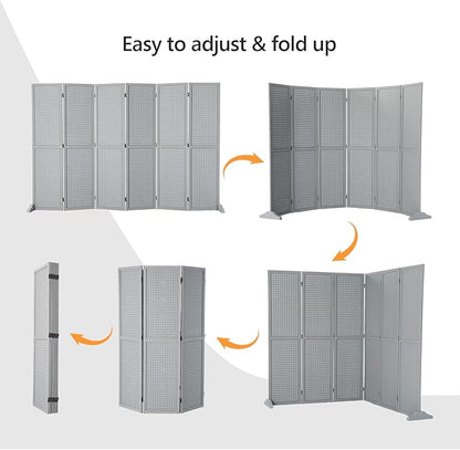 Bonnlo 4/6 Panel Pegboard Freestanding, 5 FT Portable Display Board Organizer for Craft Show Jewelry, Wooden Folding Privacy Screen Room Divider (Grey, 6 Panel with Base)
