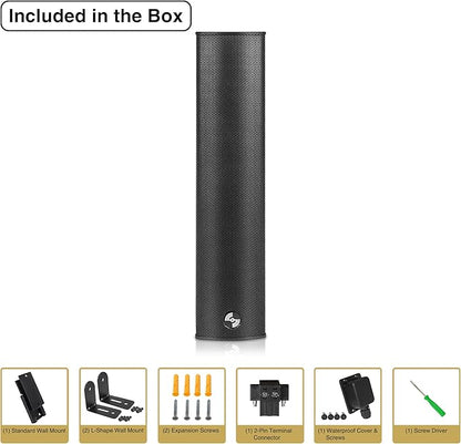 Sound Town Weatherproof Compact Aluminum Line Array Column Speaker with Wall Mount Bracket, 4 x 3 Woofers, 2 x 1.2 Dome Tweeters, Black, for Church, Indoor & Outdoor Installation (CARPO-M42B)