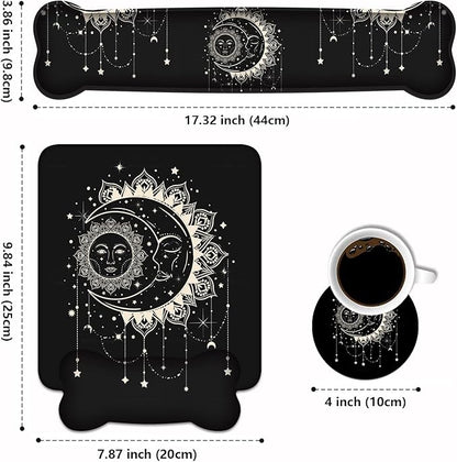 Wrist Rest Support Ergonomic Gel Mouse Pad and Memory Foam Keyboard Set, Non-Slip Rubber PU Base for Home Office Working Studying Easy Typing & Pain Relief, Celestial Theme Sun with Crescent Moon
