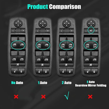 Driver Side Master Power Window Control Switch for 2011–2022 Dodge Durango, for Jeep Grand Cherokee 11 12 13 14 15 16 17 18 19 20 21 22 Door Lock Window Controller Switch 68086693AC 68086693AD