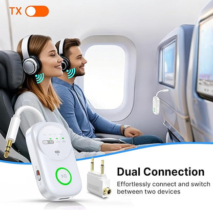 PinPure Bluetooth 5.4 Transmitter Receiver for 2 AirPods/Headphones, 2-in-1 Wireless Adapter with Microphone, Audio Adapter with 3.5mm Audio Jack, Suitable for Airplane, Car, TV, PC, Home Stereo