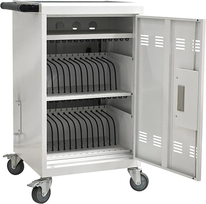 Aokleo Laptop Charging Cart,32 Devices Tablet Storage Carts for pad Up to 16.3" Screen, Classroom Computer Mobile Charging Station for Pads, Chromebooks,Laptops, Updated Password Lock(32 Bay-White)
