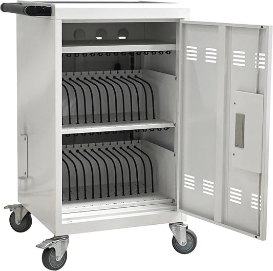 Aokleo Laptop Charging Cart,32 Devices Tablet Storage Carts for pad Up to 16.3" Screen, Classroom Computer Mobile Charging Station for Pads, Chromebooks,Laptops, Updated Password Lock(32 Bay-White)