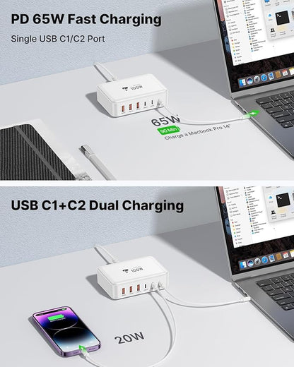 Aiminu USB C Charger Block Charging Station 6-Port 100W GaN USB C Fast Charging for Multiple Devices PD 3.0 Type C & USB A Wall Charger Power Adapter for All iPhone iPad Samsung Android Pixel Series
