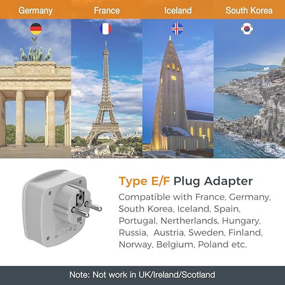 TESSAN Germany France Power Adapter, Schuko Type E/F Plug Adaptor with 2 USB Ports 2 AC Outlets, US to Europe German Frence Spain Iceland Russia Greece Korea Electrical Charger(2 Pack)
