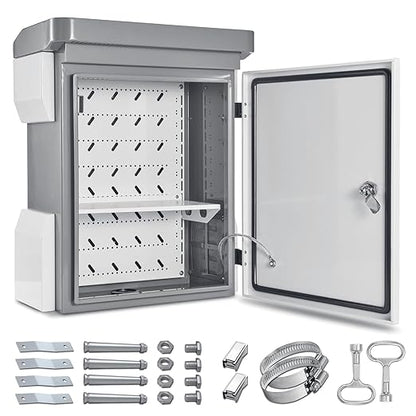 Outdoor Electrical Box, Cold-Rolled Steel Plate, Aluminum Alloy Back Beam, One-Piece Ventilation Design, IP65 Waterproof, Wall/Pole Mounted (19.7" x 15" x 7.9")