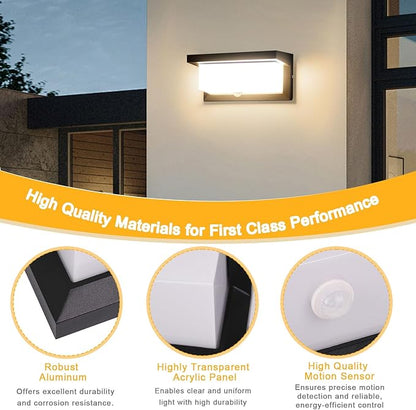 Sorfia 18W Motion Sensor Outdoor Lights Wired, IP65 Aluminum LED Outdoor Motion Sensor Light Indoor,Motion Lights for Outside Dusk to Dawn Outside Lighting Fixtures LED Porch Light Wall Mount 110V