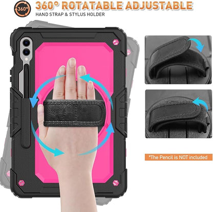 Timecity Case for Samsung Galaxy Tab S10 Plus/ S9 FE Plus/ S9 Plus 5G Tablet 12.4'' Case - Heavy Duty Protective Cover with Screen Protector, Stand, Shoulder Strap & S Pen Holder, Kids-Friendly, Rose