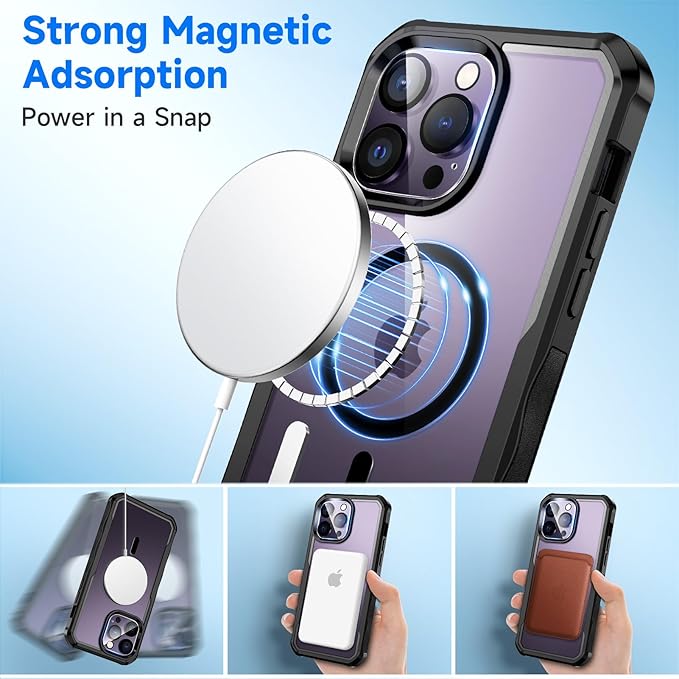 seacosmo for iPhone 14 Pro Max Case, Full Body Bumper with Built-in 9H Tempered Glass Privacy Screen Protector and Camera Lens Protector, Compatible with MagSafe, Shockproof Phone Cover, 6.7", Black