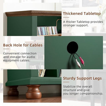 Joaxswe Record Player Stand with Vinyl Record Storage, 24" Wide Mid-Century Record Player Table Up to 200 Albums,Large Wood Turntable Stand Cabinet Dispaly Shelf for Living Room,Bedroom,Green