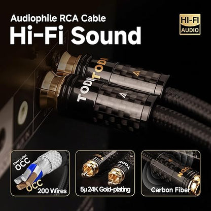 TODN HiFi RCA Cables Audiophile RCA to RCA Male Silver-Plated-OCC Core Shielded Audio Cable for Home Stereo Systems (6.5ft/2m, 1 Pair)
