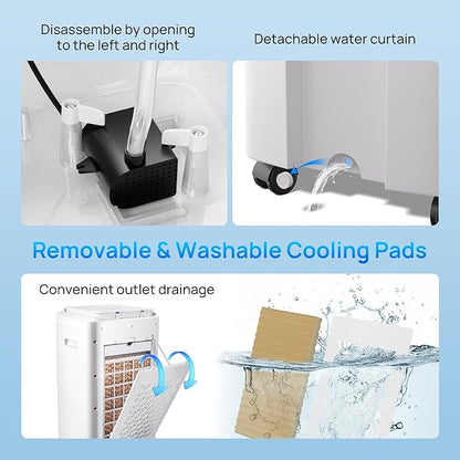 YEW 32" Evaporative Air Cooler,1800CFM Swamp Cooler Air Conditioner with 4.2 Gal Tank,Windowless Swamp Cooler with Remote,3 Speeds,12H Timer,Fans that Blow Cold Air for Bedroom Indoor Office