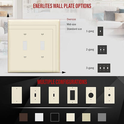 ENERLITES Jumbo Double Toggle Switch Cover, Two Gang Light Switch Wall Plate, Gloss Finish, Oversized 2-Gang 5.5" x 5.5", Unbreakable Polycarbonate Thermoplastic, UL Listed, 8812O-LA, Light Almond