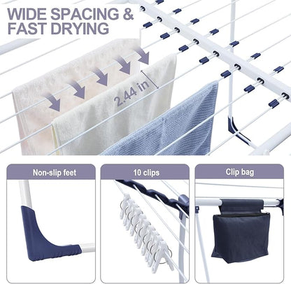APEXCHASER Clothes Drying Rack - Foldable Laundry Rack Indoor Outdoor, Gullwing Drying Rack Clothing with 10pcs Clips + Bag, Collapsible Space-Saving Clothes Rack for Drying Towels Dolls, White