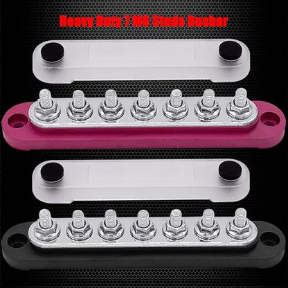 7 x M6 (1/4") Studs Power Distribution Block Bus Bar 12V, Ampper 5.9" HD 150A Marine BusBar Battery Distribution Block W/Cover for Car Boat Solar (Red & Black)