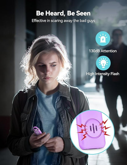 TECKNET Rechargeable Personal Safety Alarm for Women, 130dB Self Defense Keychain Alarm with SOS Strobe Light, Low Battery Notice, Loud Siren Safety Keychain for Girls Kids Elderly - Purple