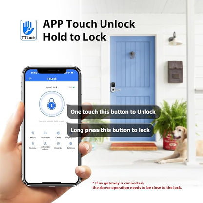 CATCHFACE Smart Fingerprint Lock - Keyless Entry Door Lock with Reversible Handle - Silver