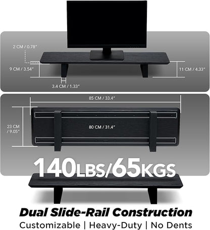 ULTRARM Moodular Wooden Monitor Stand 33.4” (85cm) Desk Organizer with Metal Slide Rails for Drawer, Tray, Laptop, Tablet, Phone & Headphones Customizable Riser for Organized Workspace Black MS85-B