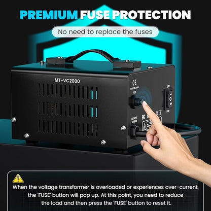 2000W Voltage Converter Transformer(110V to 220V or 220V to 110V) Step Up/Down Converter 110/120 Volt - 220/240 Volt w/US Power Cord,Circuit Breaker Protection, LCD Screen Display
