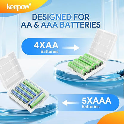 KEEPOW 9 Pcs AA/AAA Battery Storage Case Holder Box, Clear Color