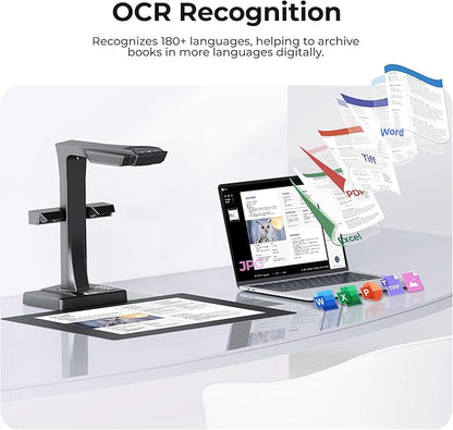 CZUR ET16 Plus Advanced Book & Document Scanner, 2nd Gen Auto-Flatten&Deskew Tech, 16MP Camera, Capture A3, 186 Languages OCR, Convert to PDF/Searchable PDF/Word/Tiff/Excel, Run On Windows&MacOS